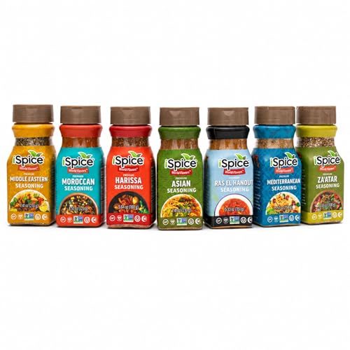 iSpice-Spices and Seasonings Sets Includes Middle Eastern Moroccan Harissa Ras El Hanout Asian, Mediterranean Zaatar Seasoning herbs, spices & seasonings Spice Gift sets 7 pack Middle Earth Fire