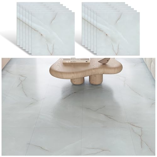 VEELIKE Dalle Adhesive Sol Effet Marbre Gris Brumeux Carrelage Adhesif Sol Marbre Blanc Salle de Bain Carreaux Adhesif Cuisine Dalles PVC Garage Imperméable 30 cm × 30...