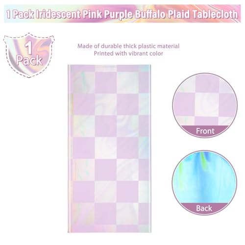 Image of 1Pack Iridescent Checkered and Purple Plastic Tablecloths Shiny Disposable Laser Rectangle Table Covers Holographic Foil Tablecloth Iridescent Party Decorations Birthday Bridal Baby Shower, 54x108Inch