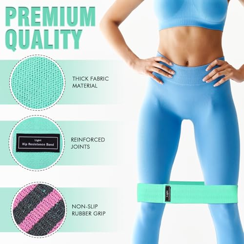 Image of 12 Pcs Fabric Resistance Bands for Working Out Non-Slip Booty Exercise Loop Bands for Women Men Glutes Hip Thigh Butt Yoga Pilates Fitness Gym, Light Medium Heavy