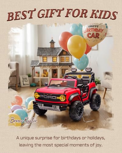 Image of First Ride On Ford Bronco 24V Ride on Toys for Boys & Girls, 2 Seater Kids Electric Car with Remote Control, Kids Ride on Truck with Rear Wheels Suspension, Led Lights, Safety Belt (24V, Red)