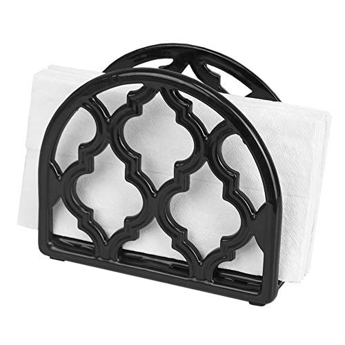 Home Basics Cast Iron Paper Napkin Holder/Freestanding Tissue Dispenser For Kitchen Countertops, Dining Table, Picnic Table, Indoor & Outdoor Use, Durable Storage and Organization Option (Black)