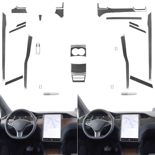 Auto Interior Decoration Decal Full Complement Sticker 24pcs Set Premium Sticker Real Quality Carbon Fiber Interior Trim Accessories Compatible with Tesla Model X 2016-2020 Model S 2012-2020 Black