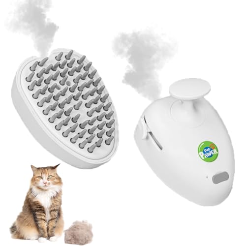 The Pet Pawer Cat Steam Brush for Shedding, 4 in 1 Rechargeable Steam Brush for Cats and Dogs, Anti-Static, Massage, Cleaning, Shedding & Combing All in One!