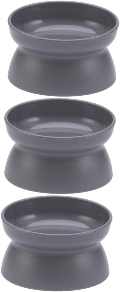 Yardwe 3pcs Oblique Mouth Cat Bowl Deep Gray Non- Feeding Dish for Cats Dual-Sided Design Holds Water Food Material for Controlled Eating