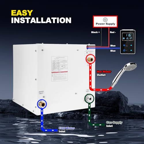 Image of 55000 BTU RV Tankless Water Heater, 12V 3.9 GPM, CSA Certificated, Instant Hot Water Heater with Wired Remote Controller, High Altitude Available, Compatible with All RVs (White)