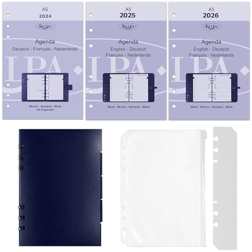 Kalpa 2024 2025 2026 A5 6 Ring Agenda Planer Einlagen Wöchentlich Komplettset Deutsch Französisch und zusätzliche Tabsheets
