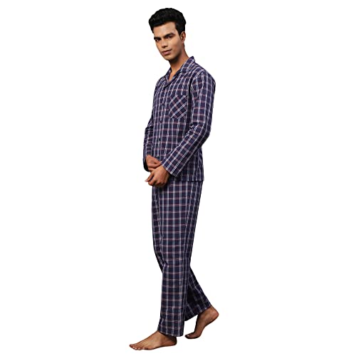 Image of B STORIES Men's 100% Cotton Full Sleeve PJ Set - Checkered Nightwear Set | Soft Loungewear | Comfortable Sleepwear | Stylish Casual Home Wear Shirt & Pant (S-XXL)