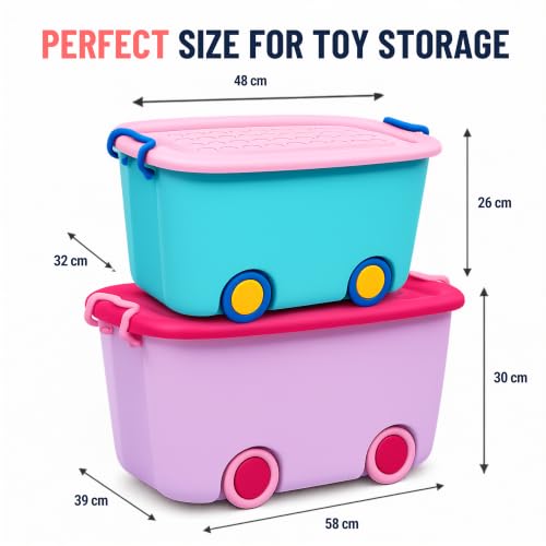 Image of Ash & Roh Multi color Storage Bins with Locking Lids |Storage Box with Handle | Organizer Stackable Toy Storage Bins with Wheels | 25+45 lit Containers Organizing Box. (Small + Big Combo-Pack Of 1)