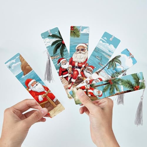 Marque-pages Père Noël à la plage idée cadeau originale vers de bibliothèque