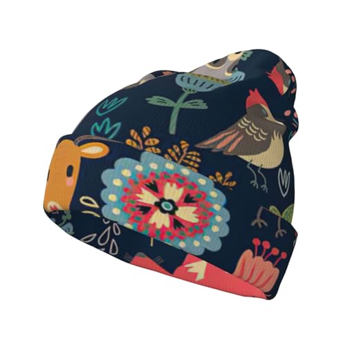 PQruop Sombreros de punto con estampado de búho, conejo, pájaro, zorro, para adultos, cálidos y simples, para ciclismo, para esquí al aire libre, versátiles y decorativos, color negro