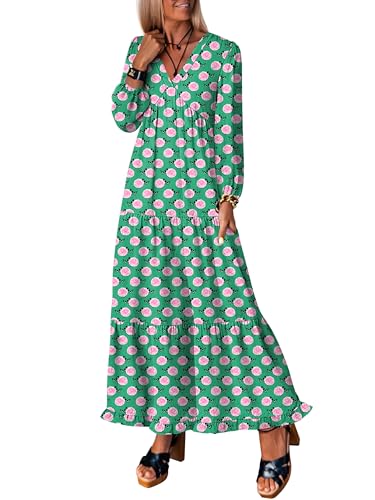 ANRABESS Womens Long Sleeve Boho Maxi Dress 2026 Fall V Neck Floral Striped Casual Loose Fit Beach...