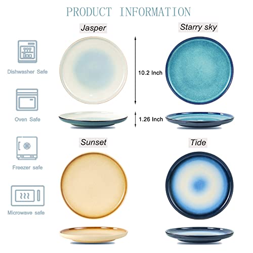 Ste-Cer Dinner Plates Set Of 4,10.2 Inch Ceramic Plates Set For Steak,Pasta,Salad,Japanese Style Plates For Kitchen And Restaurant,Dishwasher, Microwave & Oven Safe(Assorted Colors) #TOP3