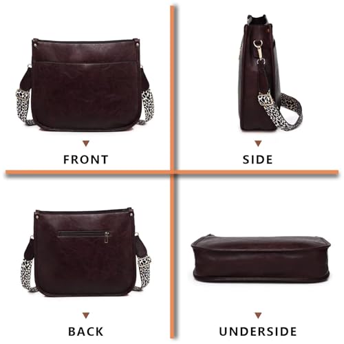 Image of AUYOCO Vegan Leather Crossbody Bags for Women, Crossbody Purse with Guitar Strap Zipped Pockets Handbag Shoulder Bag
