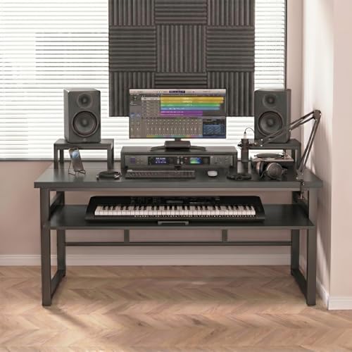 Image of TEKAVO Rox Studio Table for Music Production 5 Feet X 3 Feet | with Monitor Riser + Long Keyboard Tray | Desk for Editing Studio, Gaming, Workstation | DIY