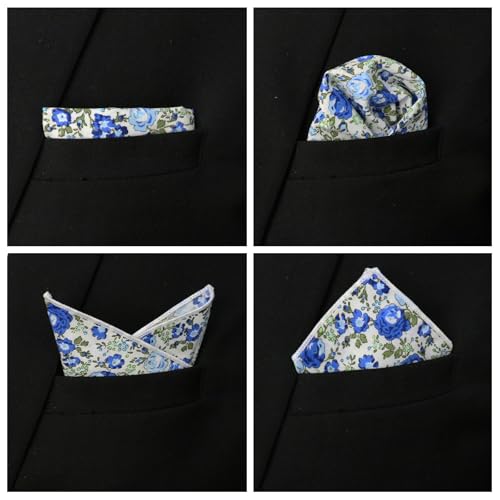 Image of Floral Pocket Squares for Men with Holder Printed Flower Mens Handkerchief Cotton Suit Pocket Hanky for Wedding