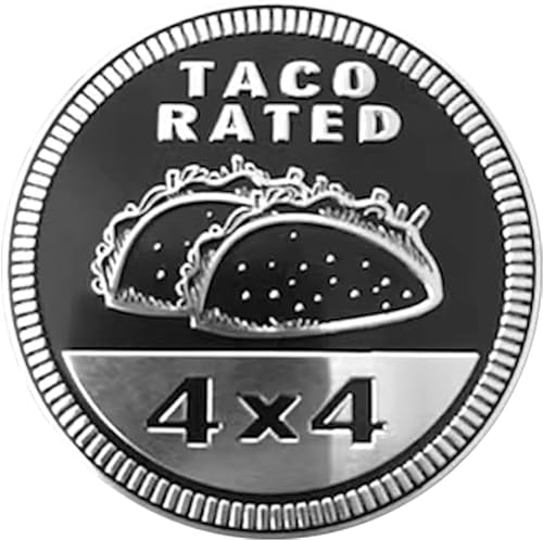 Image of Taco Badge Rated Car Emblem, 4 x 4 Metal Automotive Badge 3D Metal Taco Car Emblems Round Emblem Decals Car Badge Decals Stickers Compatible with Jeep Wrangler Vehicles Trucks SUV Emblems(ZS060)