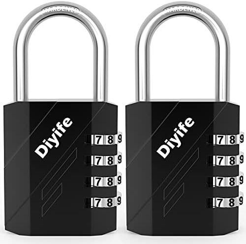 Combination Padlocks, [New Version] [2 Pack] Diyife Large Heavy Duty 4 Digit Padlock Weatherproof Outdoor Locker Lock for School Gym Locker, Shed, Fence, Hasp, Garage, Gate, Toolbox, Door (Black)
