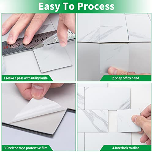 Longking 10-Sheet Peel And Stick Backsplash For Kitchen, Pvc Stick On Tile For Bathroom Vanities, Kitchen Backsplash, Retro/Rustic Style Wall Décor In White-Marble #TOP3