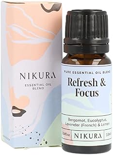 Nikura Refresh & Focus Essential Oil Blend - 10ml | Made from Bergamot, Eucalyptus, Lavender & Lemon | for Aromatherapy, Diffusers, Soap Making, Candle Making, Studying | Vegan & UK Made