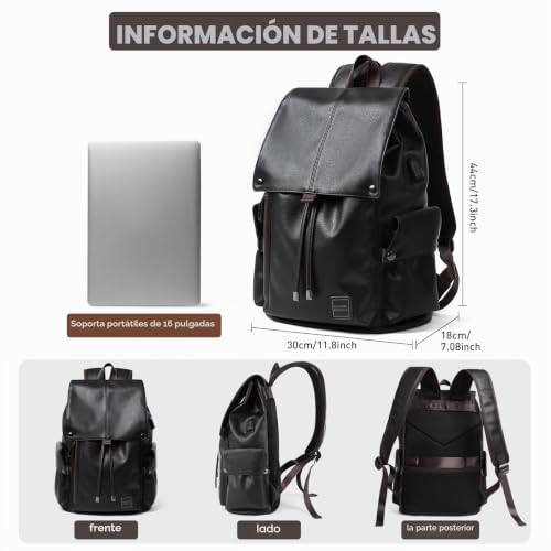 Mochila para laptop de 15.6 pulgadas de cuero casual con cordón 2