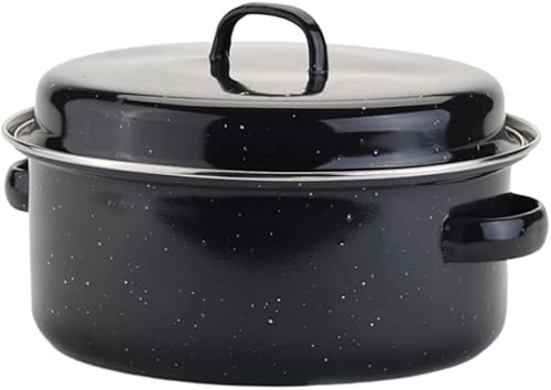 Yardwe Sartén redonda para asar sartén redonda para asar olla cubierta esmaltada asador sartén para asar pavo