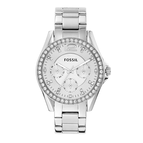 Fossil Riley Watch für Damen, Quarz-Chronographenwerk mit Edelstahl- oder Lederarmband