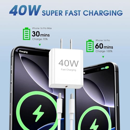 Image of USB C Charger Block,2-Pack 40W Type C Chagrer Fast Charging with 4FT&6FT Fast Charging Cable Compatible with i Phone 17 /17 Plus /17 Pro /17 Pro Max /16 /16 Plus /16 Pro /16 Pro Max /15 /15 Pro Max