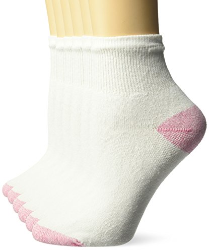 Fruit of the Loom Women's 6-Pack Ankle Sock, White/Fuchsia, Shoe Size: 4-10