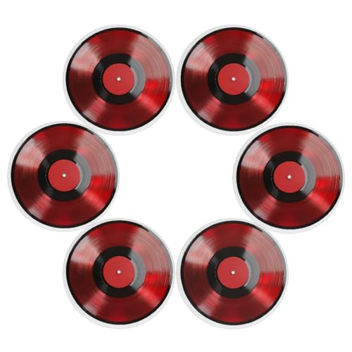 Image of Mexpekil Red Vinyl Record Cd Round Placemats Set of 6 Heat Resistant Waterproof Table Place Mat for Kitchen Dining