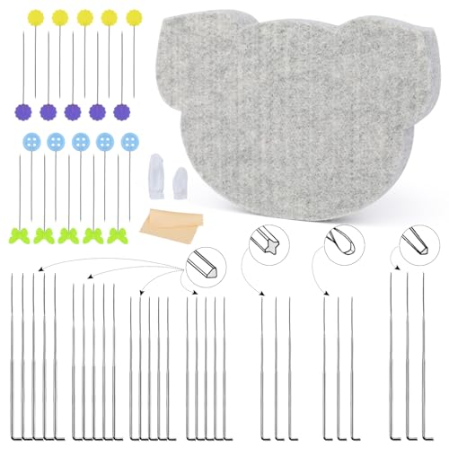 SOCNITC 53 PCS Needle Felting Mat, Needle Felting Kit, Felting Wool Pad, Needle Felting Supplies with 29 Felting Needles, Needle Felting Tools Kit with Finger Cots, Straight Pins for Craft DIY