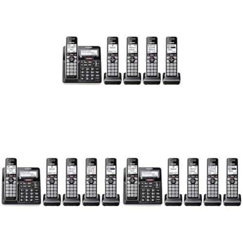 Image of Panasonic Cordless Phone with Advanced Call Block,Link2Cell Bluetooth,One-Ring Scam Alert,and 2-Way Recording,Answering Machine,5 Handsets - KX-TGF975B (Black /Silver Trim),(Pack of 3)