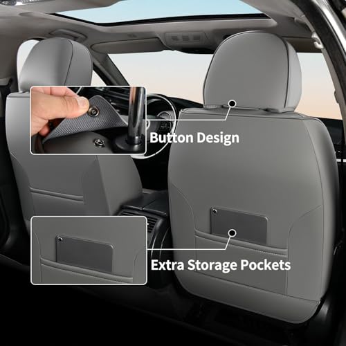 Image of FLORICH 2 Pair Car Seat Covers, Luxury Leather Seat Covers Universal Anti-Slip Driver Seat Cover, Automotive Vehicle Seat Covers fit for Trucks Vans SUVs Sedans (2 Packs, Gary&Black)