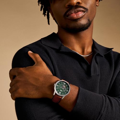 Fossil Townsman Orologio Per Uomo, Movimento Automatico, Bracciale In Acciaio O Cinturino In Pelle, 44 Mm, Verde Scuro - 2