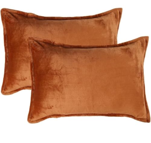 Image of Sands Premium Ultra Soft Woollen Pillow Cover Set of 2 for Winter with Zipper Closure, Cozy Pillow Case Perfect for Warmth, Flannel Warm Pillowcases, King size-18X28 Inches (Orange)