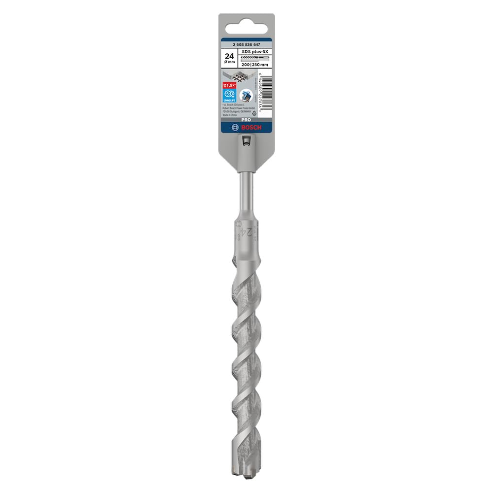 Bosch Bosch 1x PRO SDS plus-5X Hammer Drill Bit (for Reinforced Concrete, Concrete, Ø 24,00 mm, Professional Accessory Rotary Hammer D