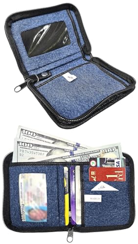 Upcycling Denim Jeans Zipper Around Compact Small Short Wallet Purse for Women3