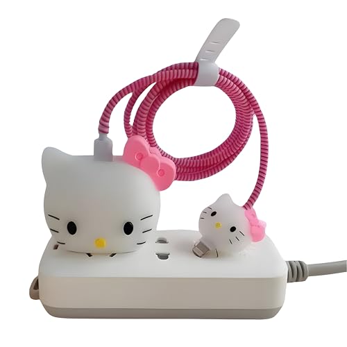 Image of VEROX 3D Pattern Wire Protector Compatible with iPhone 20W & 18W USB-C Charger Case Cover Cable Protector - White Cat