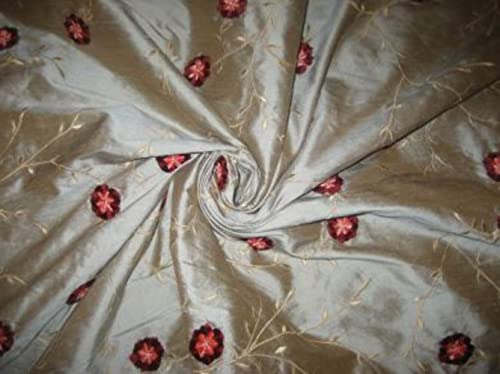 Soie verte irisée Dupioni au mètre : tissu brodé fleurs en velours pour robe de cérémonie