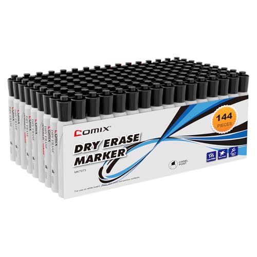 Comix Dry Erase Markers Set of 144 with Black Chisel Tips