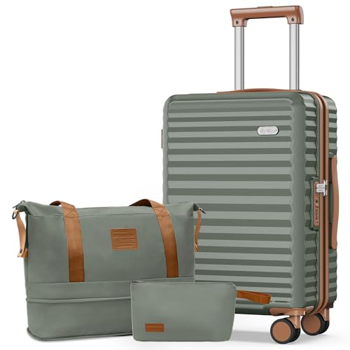 Image of SHOWKOO Suitcase Hardside Expandable Luggage Set, Suitcase with Double Spinner Wheels TSA Lock 3 Piece Set Green (DB /TB /28in)