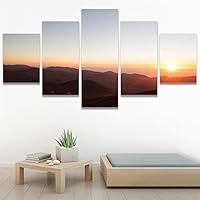 SIGNWIN 5 Panel Canvas Wall Art Sunset in The Mountains for Home Decorations Ready to Hang - 60