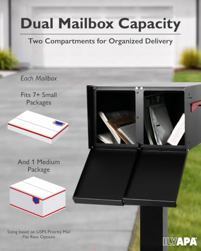 Image of Ilyapa Large Modern Mailbox for Outside - Black, Modern - Post Mount