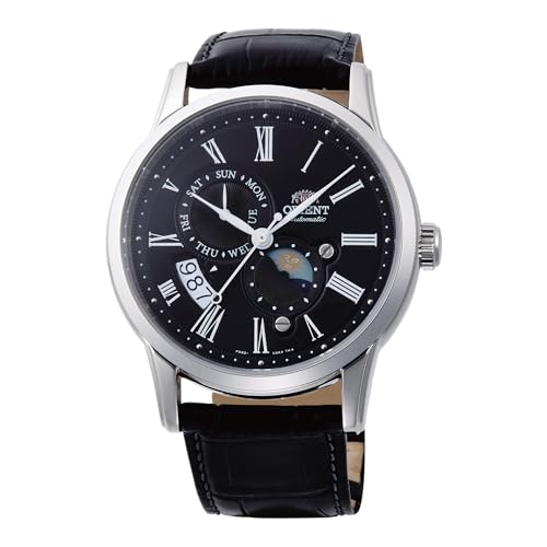 Orient Classic Sun & Moon AK00 - Reloj de Hombre automático de Carga Manual Elegante, Piel, Color Negro, Clásico
