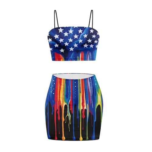 Image of Biyejit Women's 2 Piece Summer Outfits Spaghetti Strap Crop Tops and Bodycon Mini Skirt Dress Set Plus Size S-4XL
