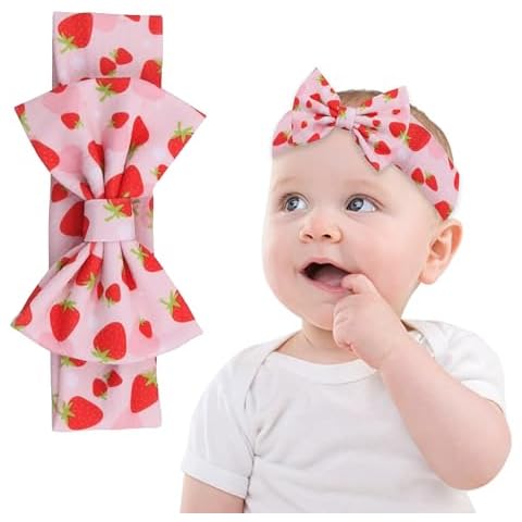 Pejlnd Strawberry Headband - 1Pcs Baby Strawberry Turban Headband Bow Fruit Hair Band for Newborn Infant Baby Toddlers Girls Gifts Cover