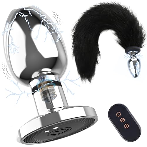 Remote Control Tail Anal Butt Plug Vibrator for Women Men Stainless Steel Prostate Massager with Detachable Cosplay Tail Waterproof Rechargeable Sex Toy for Couples Role Play Bedroom Fun
