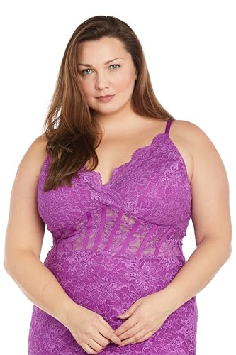Image of Long Lace Corset Gown W /Illusion Scallop Bodice, Spaghetti Straps & High Slit