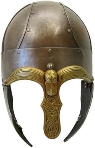 Medieval Viking Norman Helmet with Brass Nasal Guard – Steel Replica Battle Helmet for Costume, LARP & Collectors.