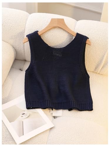 Image of GORGLITTER Women's Tie Back Cropped Sweater Vest Bow Sleeveless Knit Tank Tops Trendy Cute Cardigan Dressy Casual Outfits